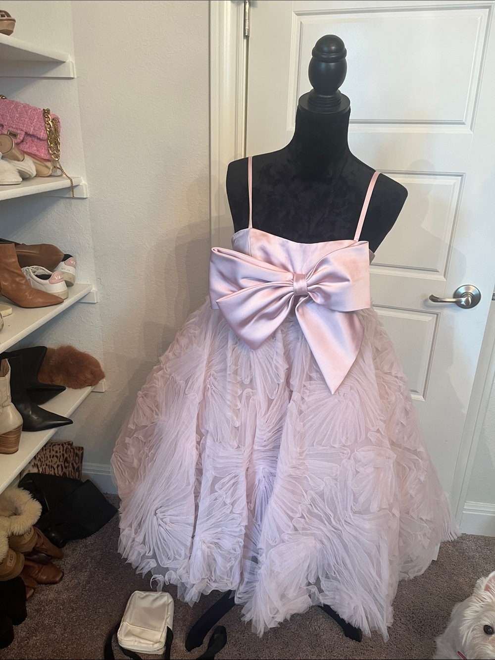 Anthropologie Pale Pink Layered Tulle Dress with Satin Bow